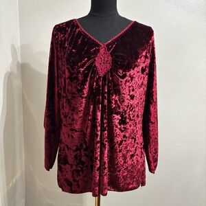 Burgundy Whimsigoth Warlock Velvet Long Sleeve Blouse Size Medium